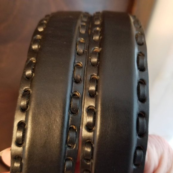 Stone Mountain Black Italian Leather Eurometal Silver Engraved Buckle, Size 36 - Picture 3 of 15